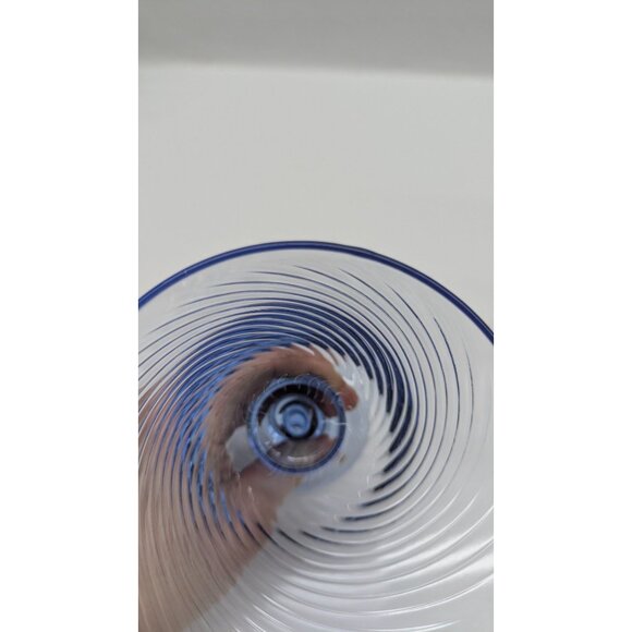 Libbey Blue Swirl Optic Water Goblet 7" Vintage Barware Glass Elegant - Picture 5 of 13